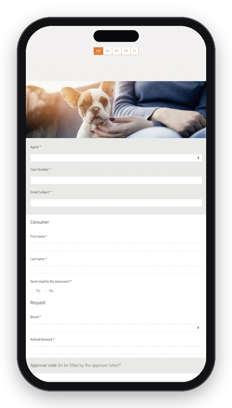 Refund request form an agent fills in during a call